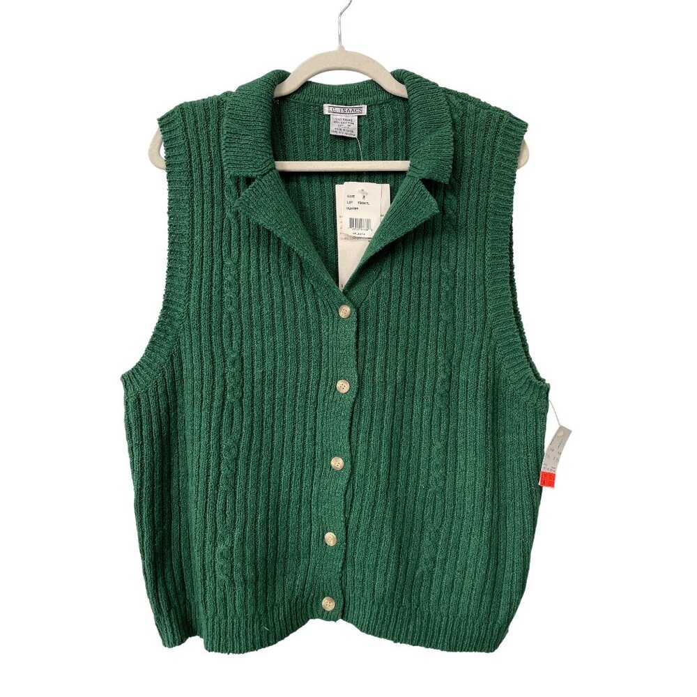 Vintage 90s IC Isaacs Sweater Vest Size Medium Sleeveless Green Deadstock NEW